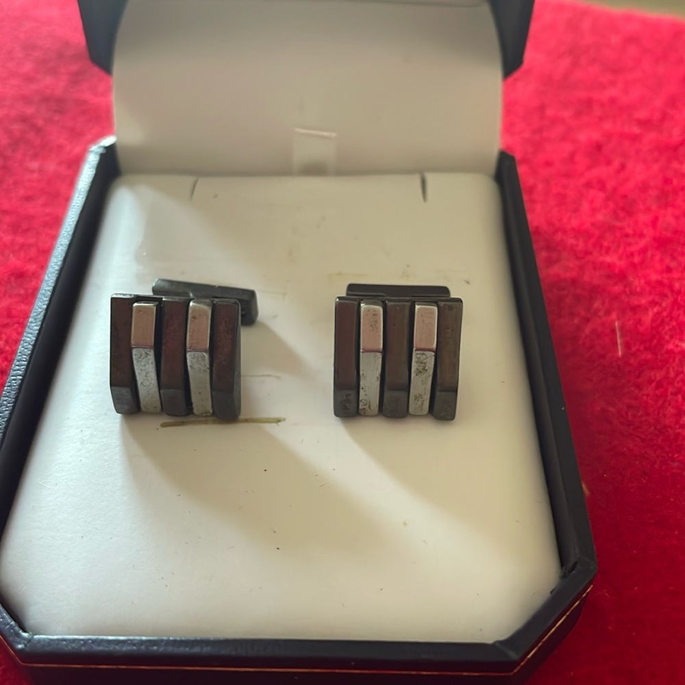 Kenneth Cole Gunmetal and Charcoal Square Cufflink Set-Ridged Industrial Design